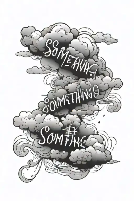 clouds floating with text that goes sideways and sais ''something''