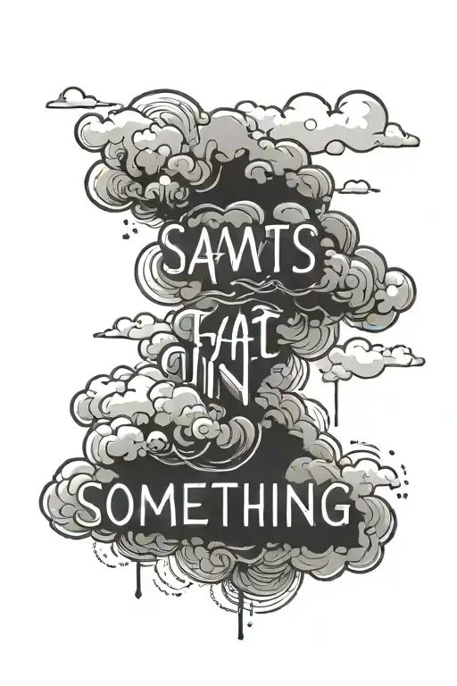 clouds floating with text that goes sideways and sais ''something'' - Variation 2