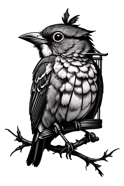 Bird in cage tattoo - Variation 2