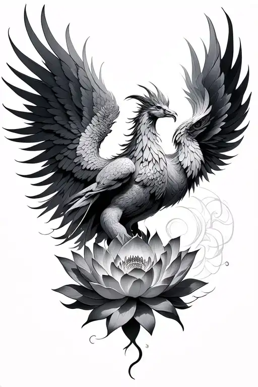 Phoenix rising and lotus blooming out of Phoenix wings - Variation 2
