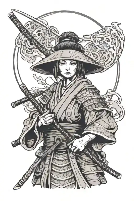 A beautiful brunette dressed as a samurai with a stern look on her face wearing a yoroi and a kabuto - Variation 2