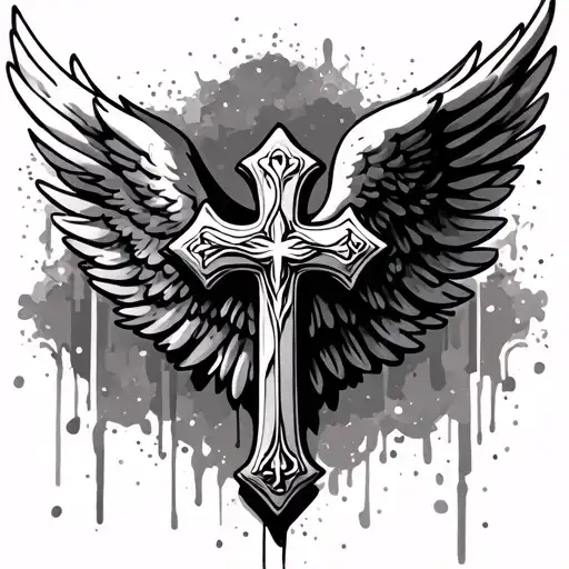 cross with angel wings - Variation 2