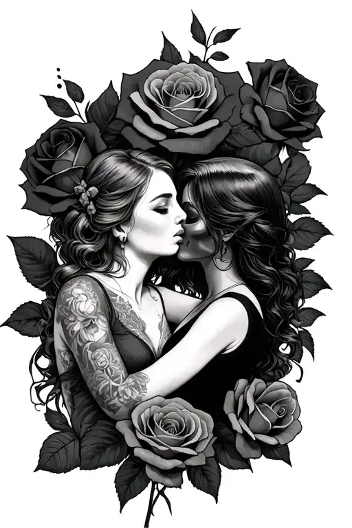 woman kissing a woman surrounded by dead rose - Variation 2
