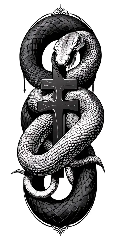 Vector elongated snake silhouette snakes slithering wrapped around crucifix dark blackwork gothic NO SNAKE HEADS VISIBLE