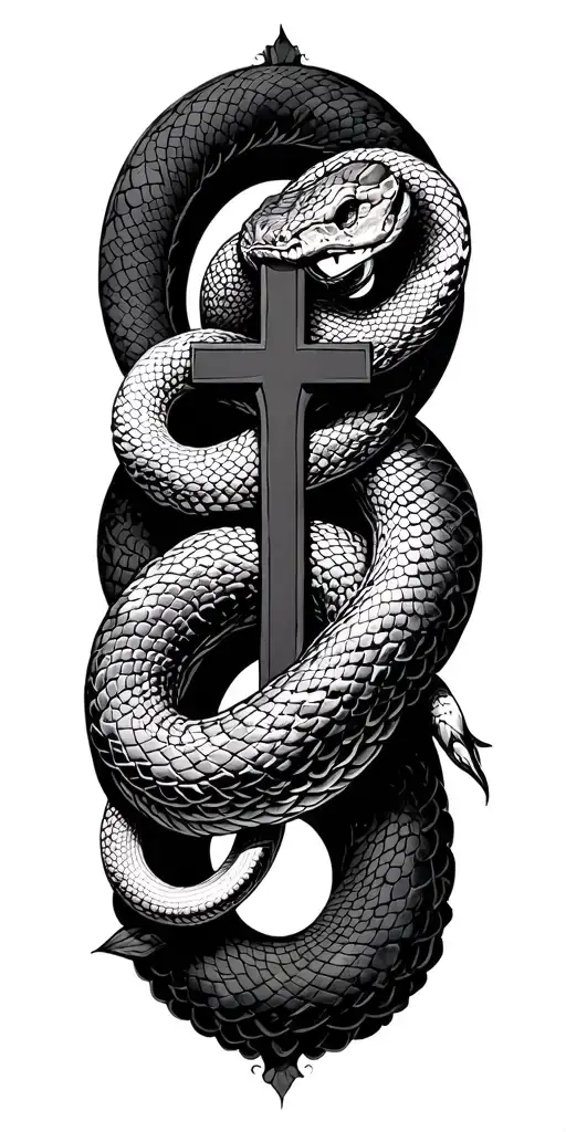Vector elongated snake silhouette snakes slithering wrapped around crucifix dark blackwork gothic NO SNAKE HEADS VISIBLE - Variation 2