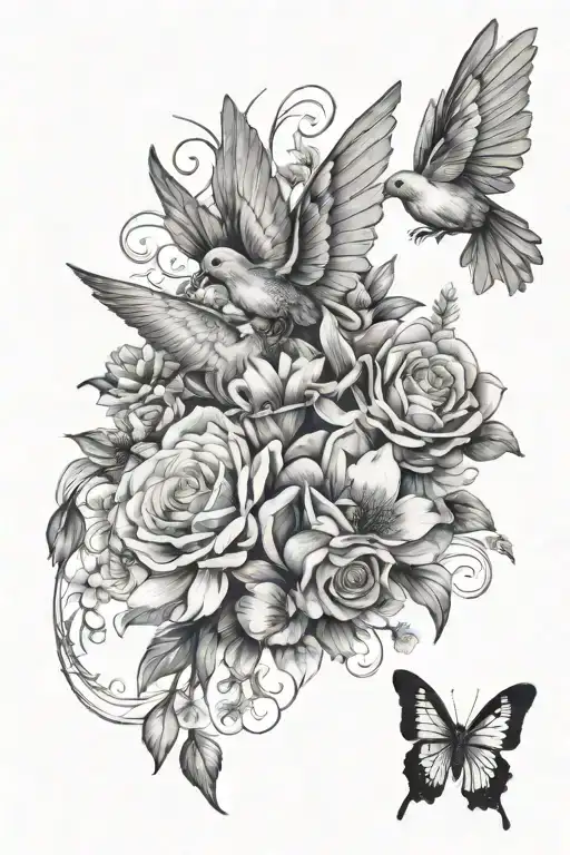 god, doves, may, june, july, and february birth flowers, dice, semi-colon butterfly LOWER ARM HALF SLEEVE