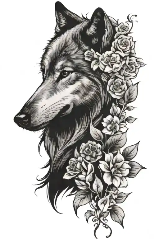 wolf and flowers