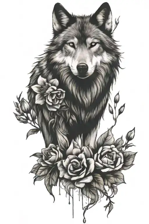 wolf and flowers - Variation 2