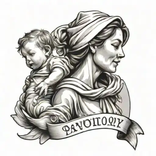 a figure of mum holding her baby with 3 bannersfor date of birth