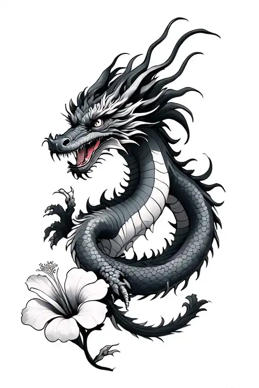 south Korean style dragon with Hibiscus syriacus