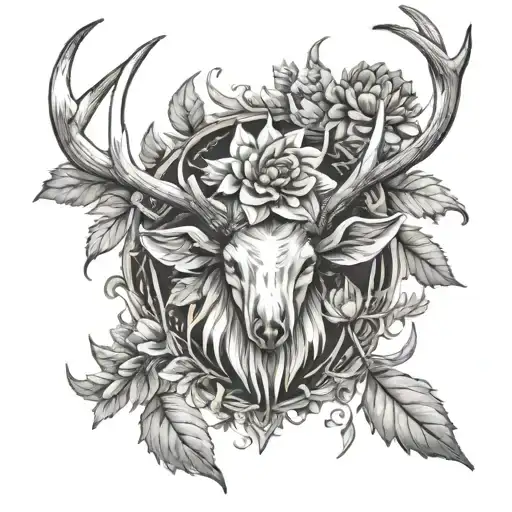 Antler with Dahlias
