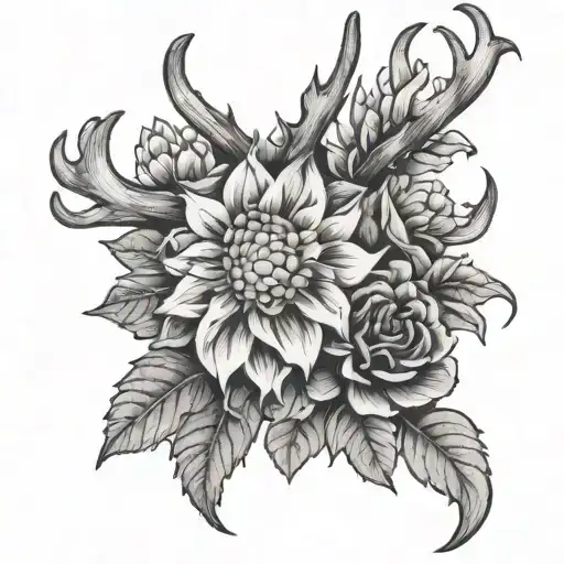 Antler with Dahlias - Variation 2