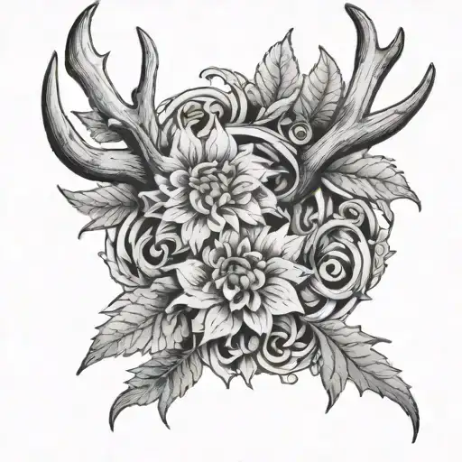 Antler with Dahlias - Variation 3