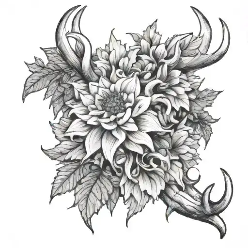 Antler with Dahlias - Variation 4