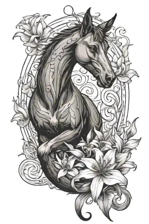 full-length kelpie in lilies - Variation 2