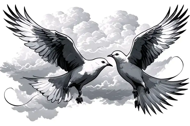 doves flying over storm clouds - Variation 1