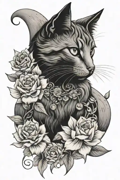 cat moon Flowers - Variation 2