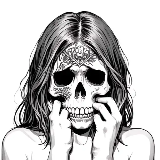 Depressed girl riping face off to reveal skull