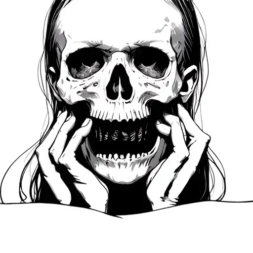 Depressed girl riping face off to reveal skull - Variation 2
