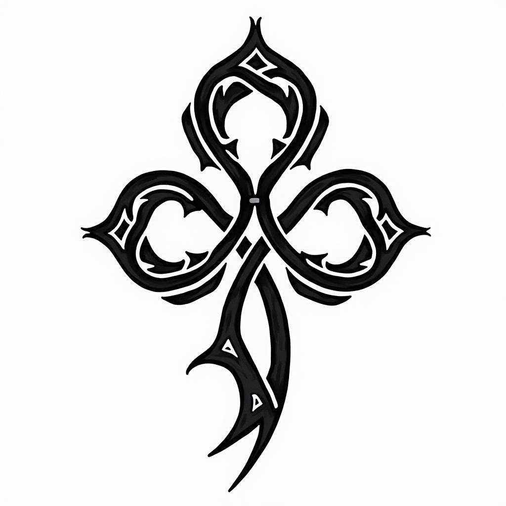 Celtic cloverin tribal tattoo style, featuring bold and black geometric shapes, curved lines, intertwine and flow seamlessly, creating a powerful and symbolic design, polynesian and maori stylesin tribal tattoo style, featuring bold and black geometric shapes, curved lines, intertwine and flow seamlessly, creating a powerful and symbolic design, polynesian and maori styles