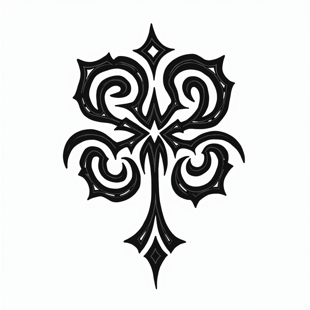 Celtic cloverin tribal tattoo style, featuring bold and black geometric shapes, curved lines, intertwine and flow seamlessly, creating a powerful and symbolic design, polynesian and maori stylesin tribal tattoo style, featuring bold and black geometric shapes, curved lines, intertwine and flow seamlessly, creating a powerful and symbolic design, polynesian and maori styles - Variation 3