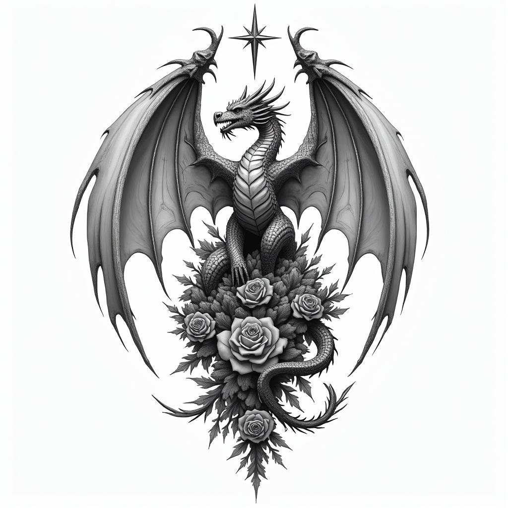 Dragon, throne of glass, a court of thorns and roses, crescent cityhigly detailed tattoo