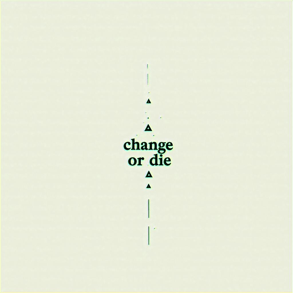 Text that says change or diein minimalist style tattoo, featuring simple shapes and fine lines, with minimal shading and details, tiny triangles, creating a sense of balance and harmony
