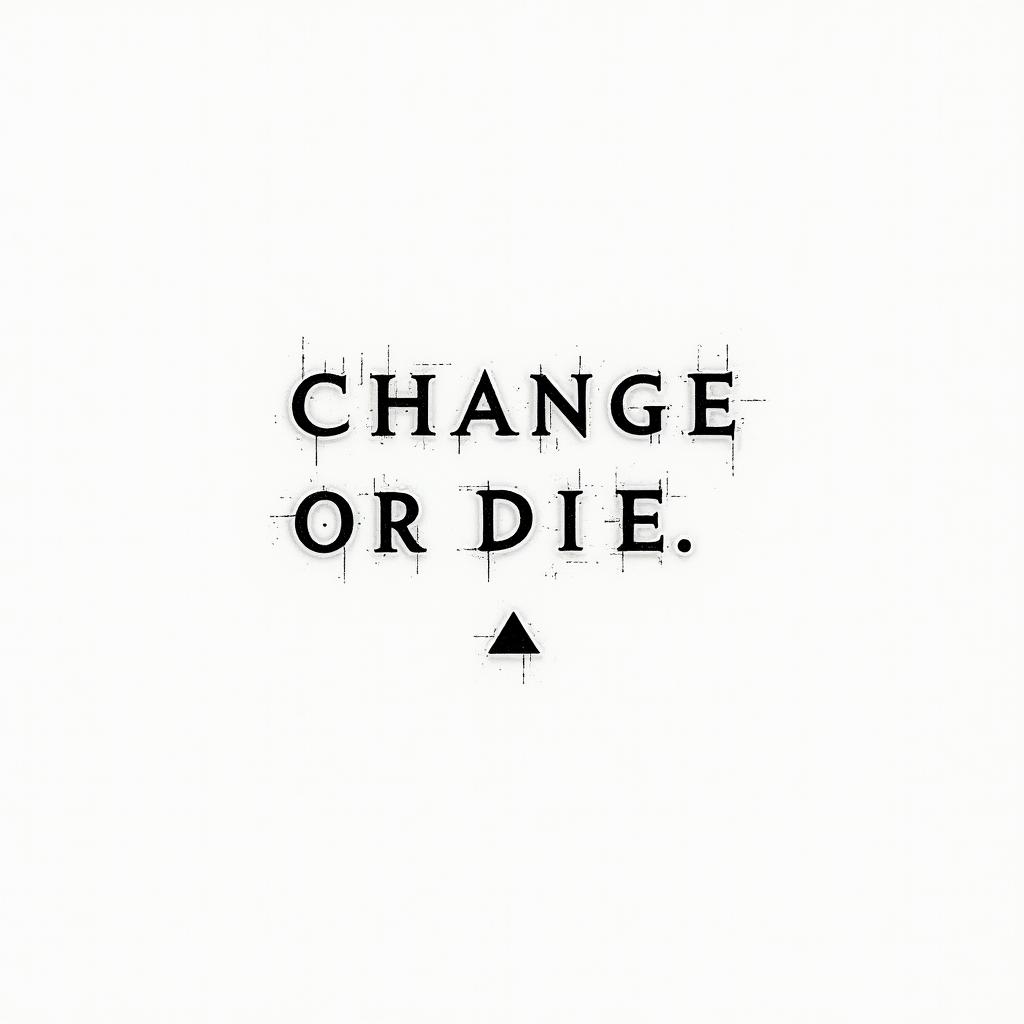 Text that says change or diein minimalist style tattoo, featuring simple shapes and fine lines, with minimal shading and details, tiny triangles, creating a sense of balance and harmony - Variation 2