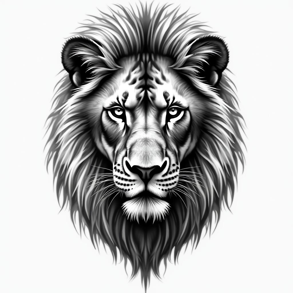 Lion with intense eyeshigly detailed tattoo