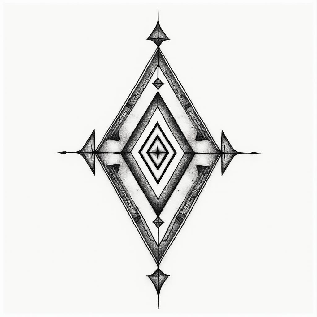 Psychedelic dmt visuals, golden ratio geometry sigil. Include alien tribal glyphs.in minimalist style tattoo, featuring simple shapes and fine lines, with minimal shading and details, tiny triangles, creating a sense of balance and harmony - Variation 2