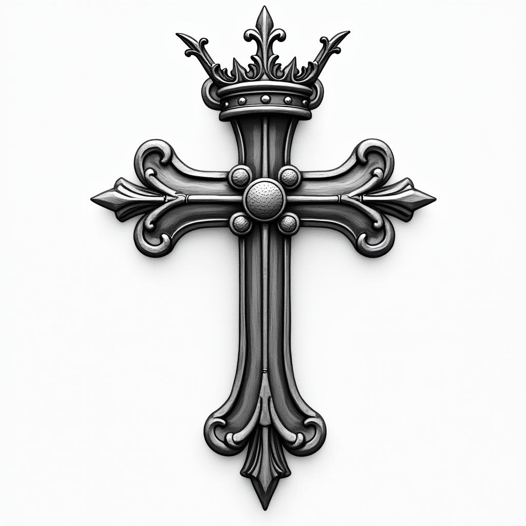 Cross with a slanted crownhigly detailed tattoo - Variation 8