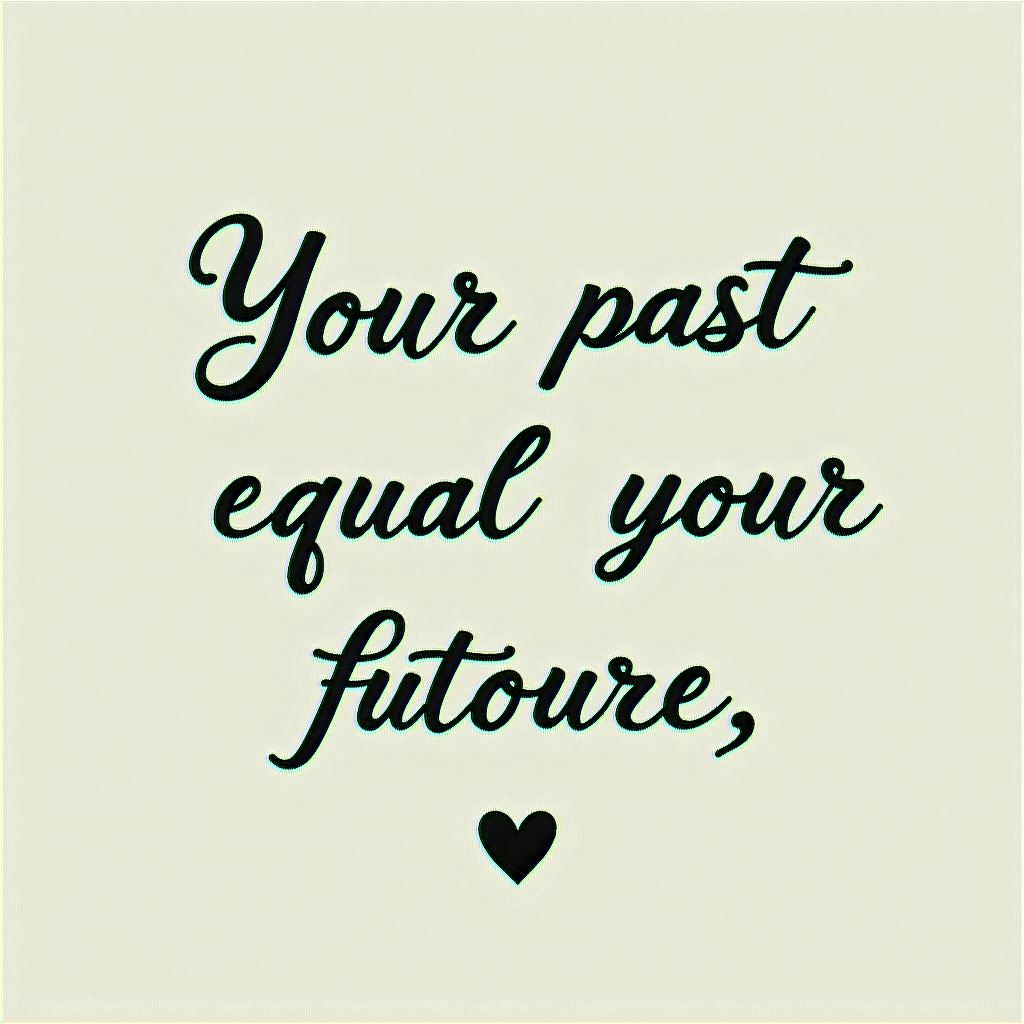Your past doesn’t equal your future something easy for beginnersin elegant cursive calligraphy style 2d tattoo, decorate with roses, featuring a smooth and flowing handwritten script with slightly thickened strokes for a luxurious and bold appearance, heart symbol between names, sleek and glossy black text with shadowing, minimalist matte white background, clean and sharp edges, illuminated with soft lighting, romantic, 8k, high-quality textures with refined typography - Variation 4