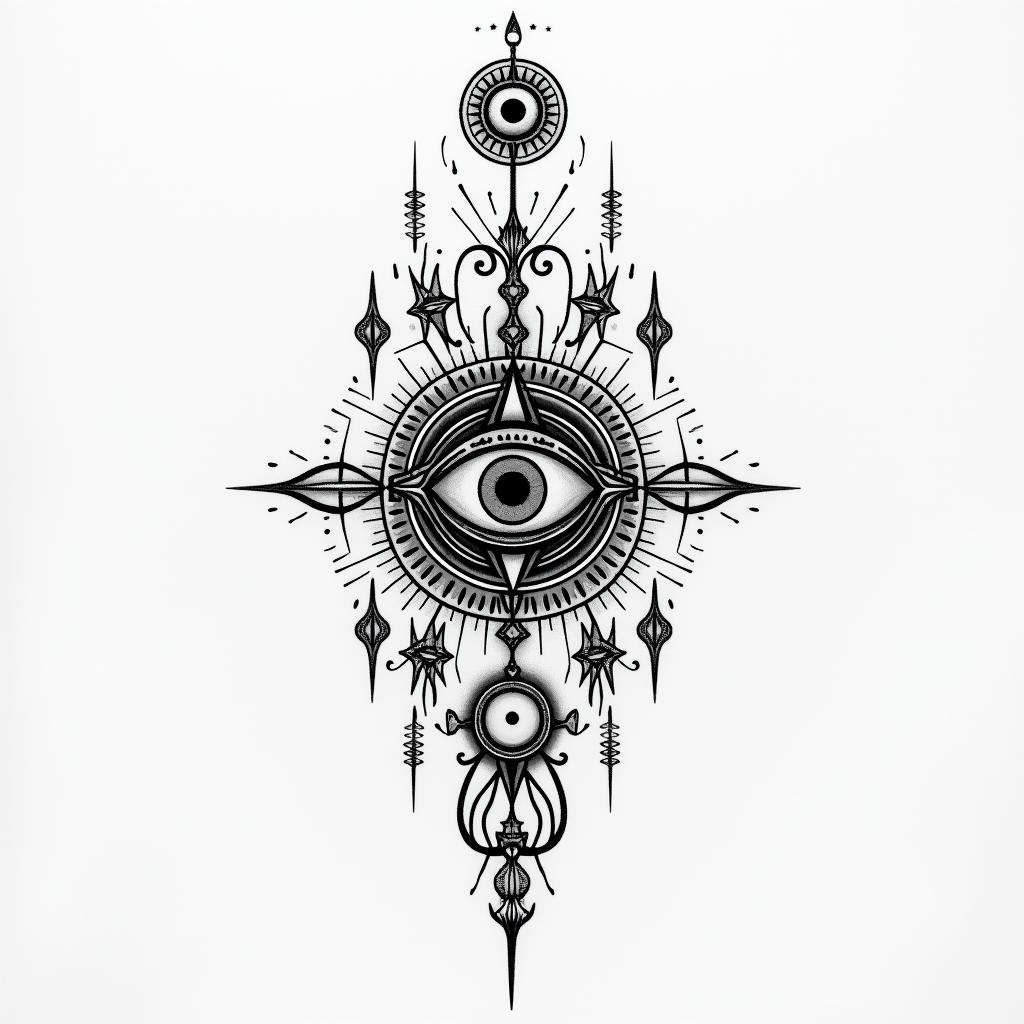 Your past doesn’t equal your future something easy for beginnersin spiritual symbols tattoo style, featuring an intricate design incorporating elements, Hamsa hand, third eye, minimalist composition