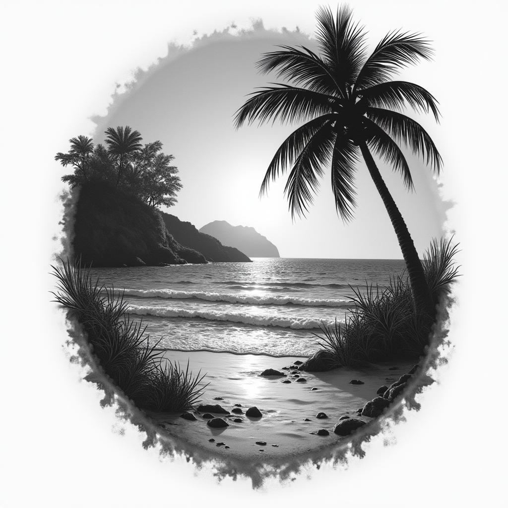 Nighttime beach scenehigly detailed tattoo - Variation 3