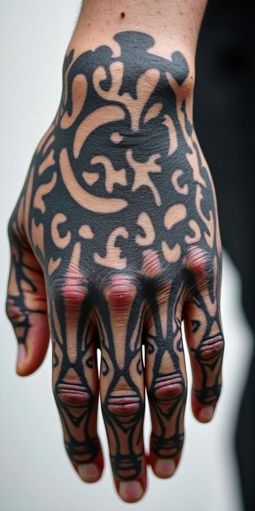 The phrase "idol hands are the devil's playground" portrayed through art. No wordsin graffiti style tattoo, featuring bold and dynamic street art elements, spray-paint texture with exaggerated lines and expressive, chaotic brushstrokes, intricate lettering incorporated with graffiti tags, symbols like hearts, stars, and wings - Variation 8