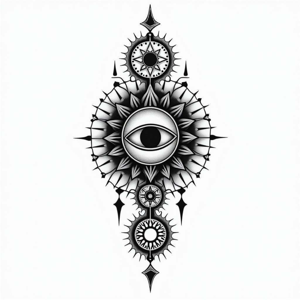 Ezra, Capricorn, December 27thin spiritual symbols tattoo style, featuring an intricate design incorporating elements, Hamsa hand, third eye, minimalist composition - Variation 2