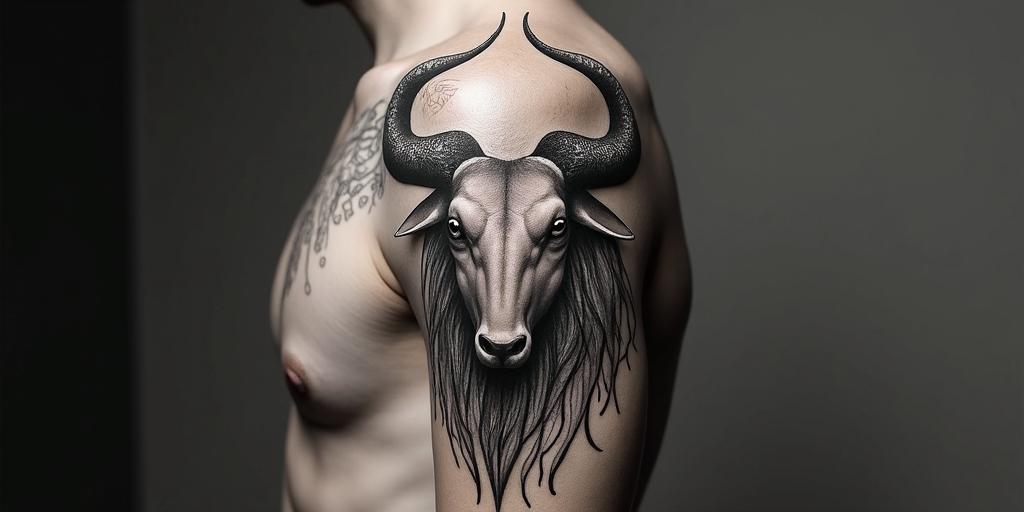 Taurus That's been through a lot of pain and hurtin bohemian style tattoo, 8k - Variation 3