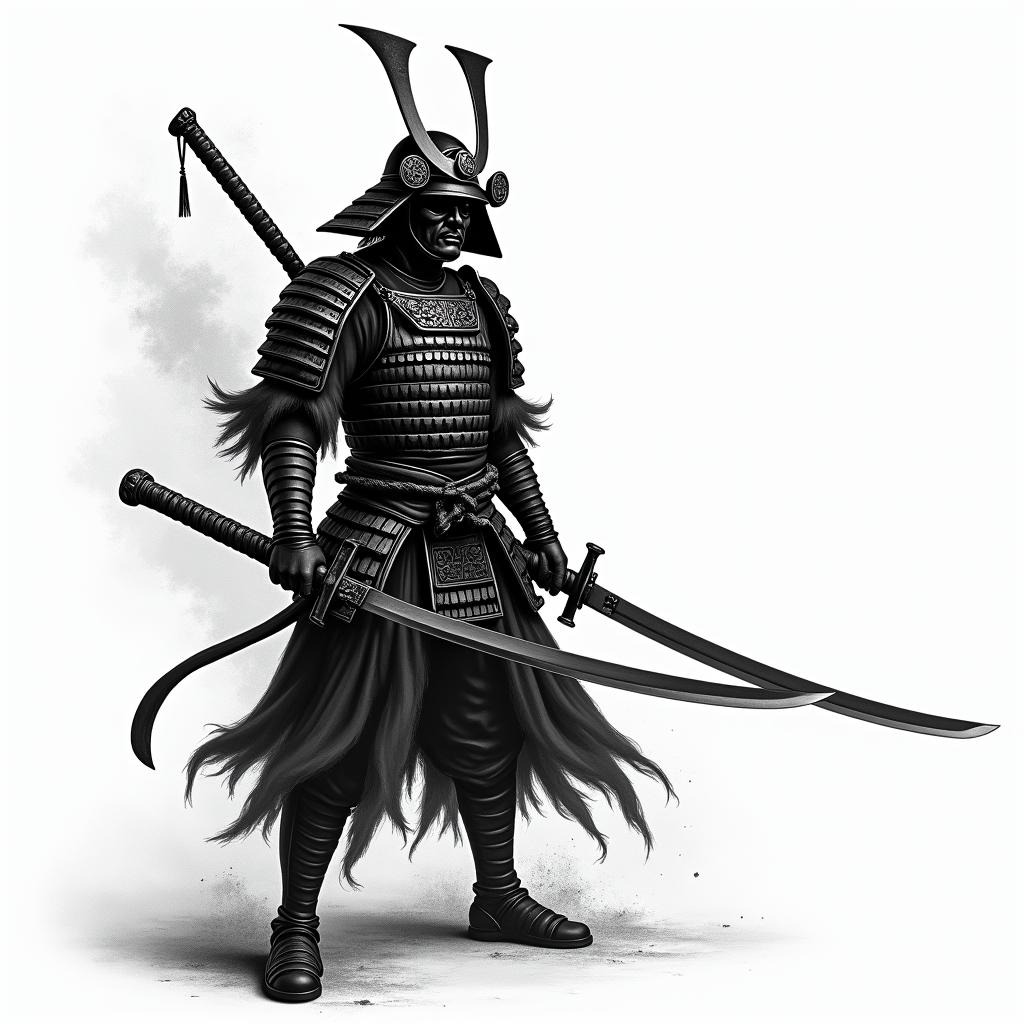 Samurai with a katanatext-based tattoo, gothic font ultra-realistic, perfectly placed, high-quality font design, photo-realistic shading, 8k, high quality, finely detailed typography - Variation 5