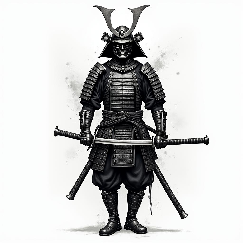 Samurai with a katanatext-based tattoo, gothic font ultra-realistic, perfectly placed, high-quality font design, photo-realistic shading, 8k, high quality, finely detailed typography - Variation 7