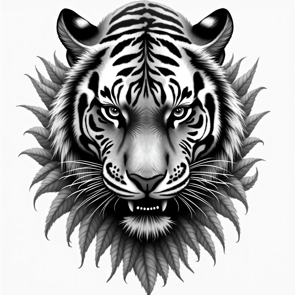 Tiger with intense eyes in a junglehigly detailed tattoo - Variation 20