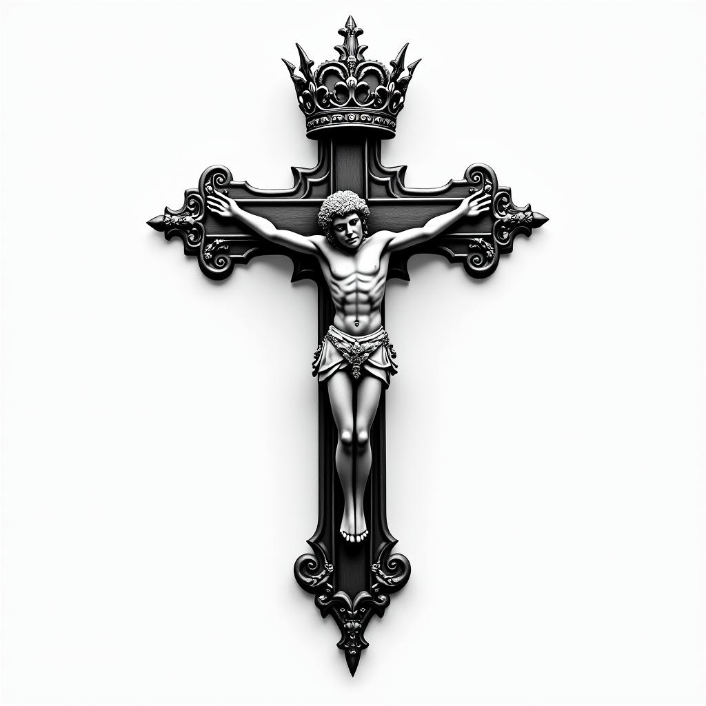 Cross with a kings crownhigly detailed tattoo - Variation 8