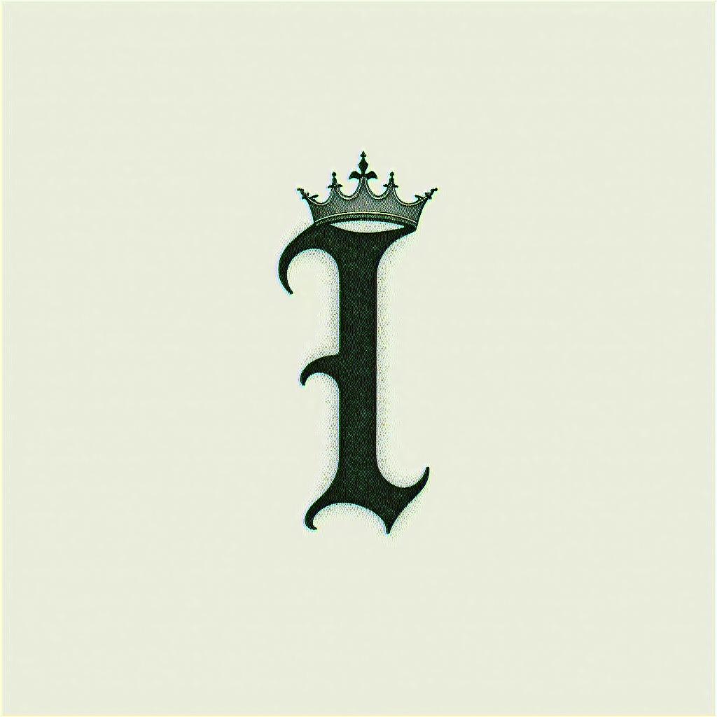 The letter I with a crownminimalist text-based tattoo, Monospace font ultra-realistic, perfectly placed, high-quality font design, photo-realistic shading, 8k, high quality, finely detailed typograph - Variation 3