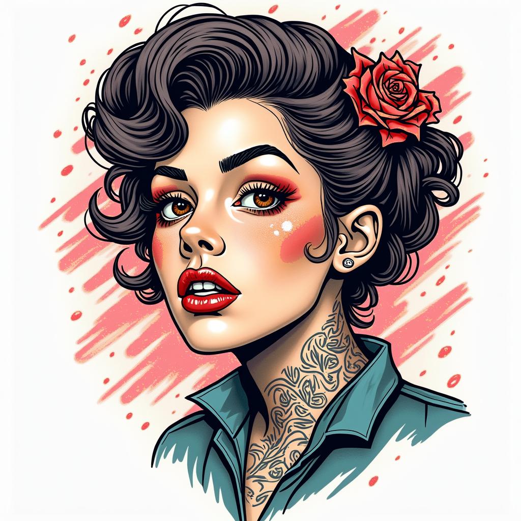 Adrian Aquariumin pop art style tattoo, featuring bold and vibrant colors, exaggerated outlines, iconic imagery, inspired by comic books and speech bubbles, comic book characters, retro pop culture