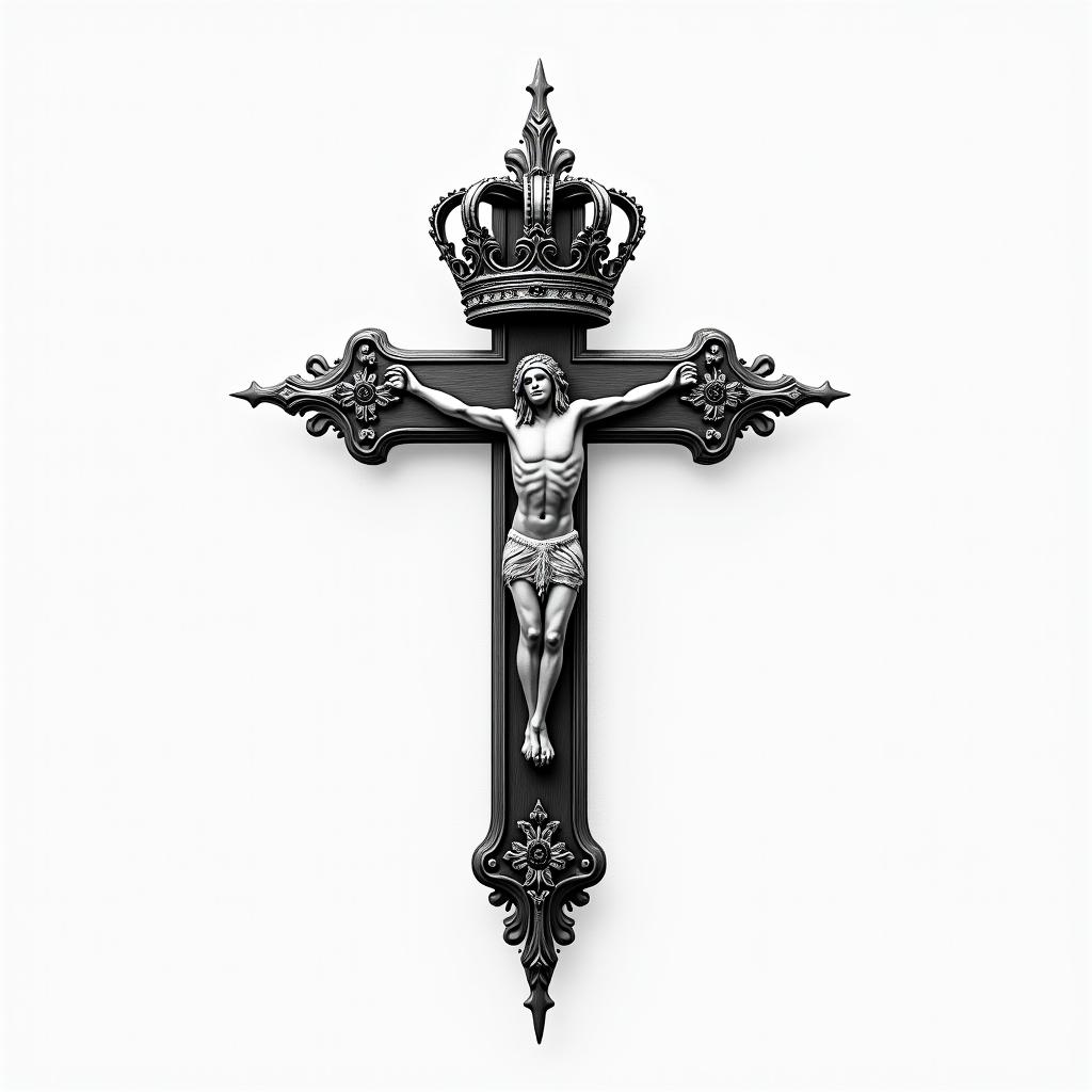 Cross with a kings crownhigly detailed tattoo