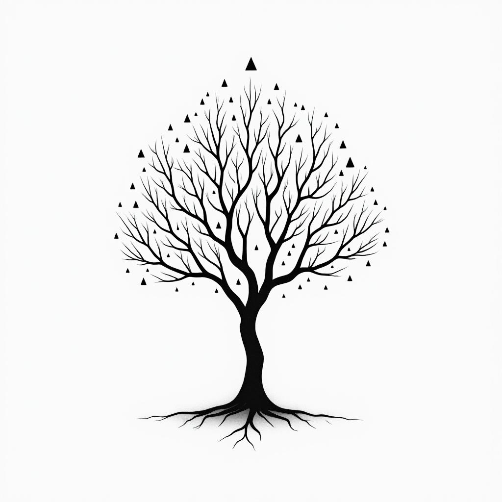 Poison treein minimalist style tattoo, featuring simple shapes and fine lines, with minimal shading and details, tiny triangles, creating a sense of balance and harmony - Variation 3