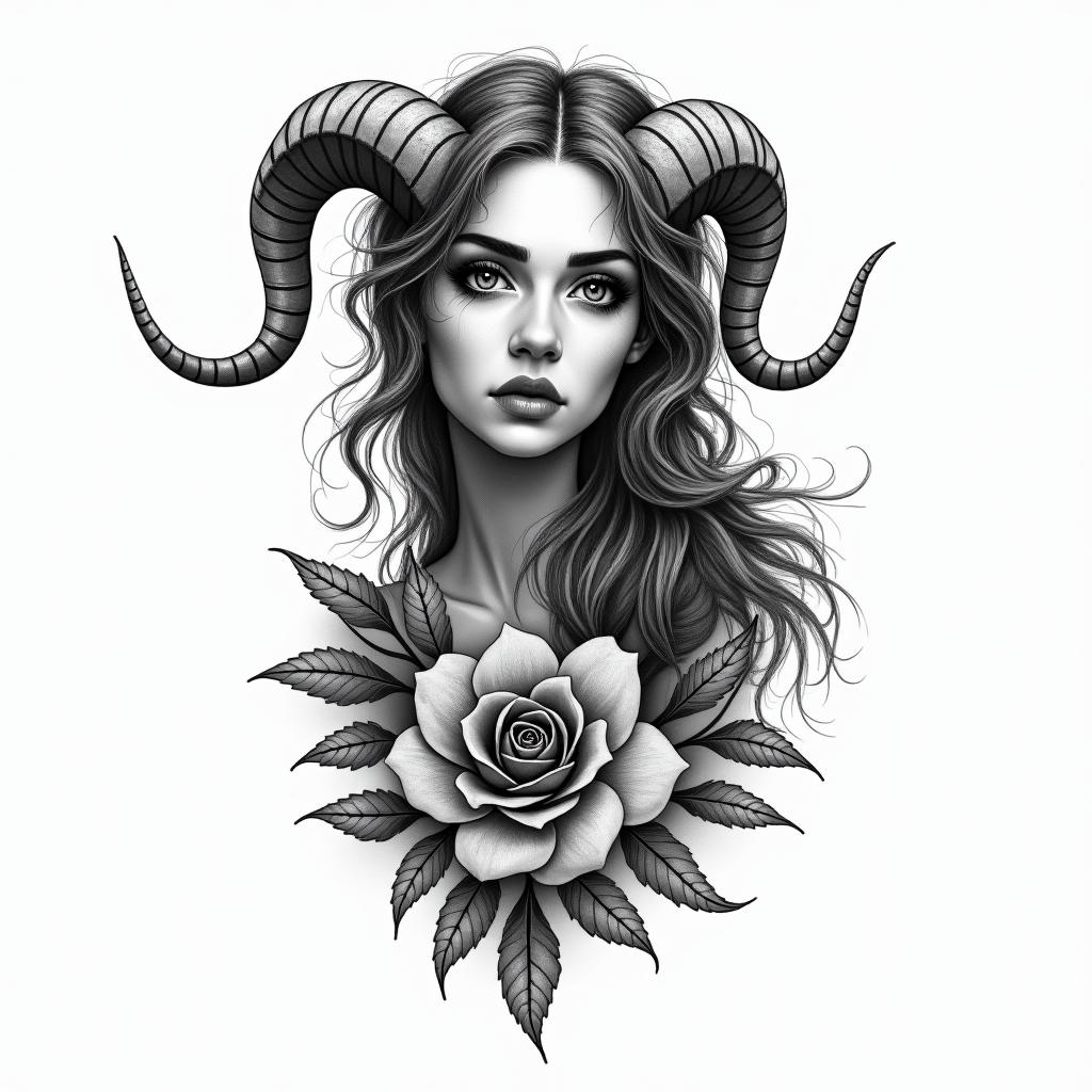 Ezra, Capricorn, December 27thin bohemian style tattoo, 8k - Variation 2