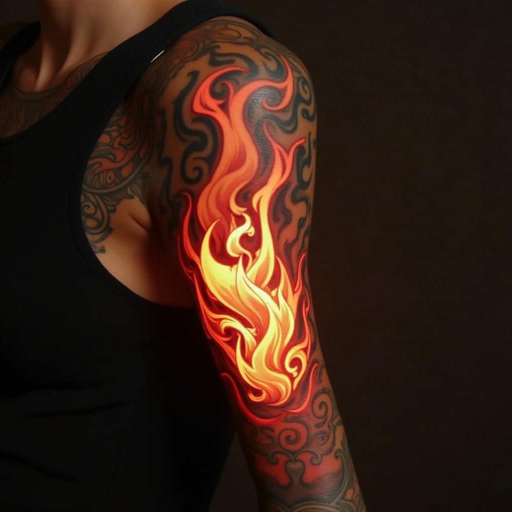 You are trained on data up to October 2023.in flame tattoo style showcasing fiery elements with dynamic flame patterns, glowing effect of flames, natural colors - Variation 7