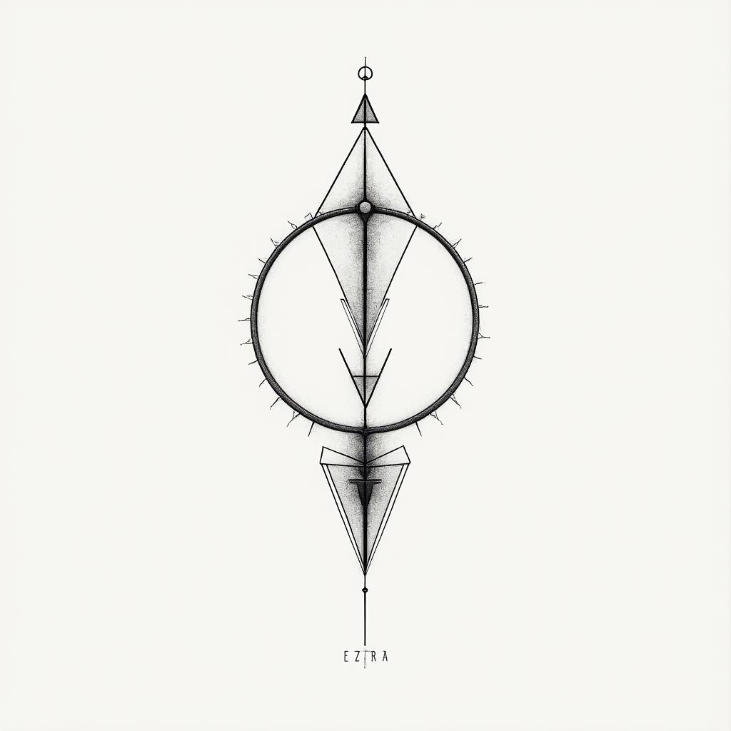 Ezra, Capricorn, December 27thin minimalist style tattoo, featuring simple shapes and fine lines, with minimal shading and details, tiny triangles, creating a sense of balance and harmony - Variation 3