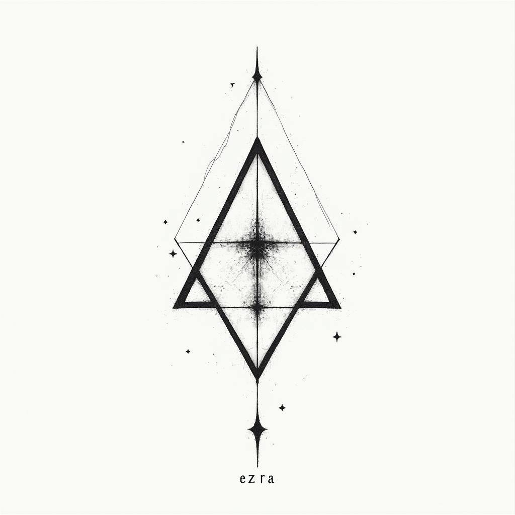 Ezra, Capricorn, December 27thin minimalist style tattoo, featuring simple shapes and fine lines, with minimal shading and details, tiny triangles, creating a sense of balance and harmony