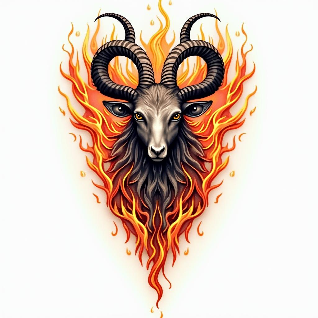 Ezra, Capricorn, December 27thin flame tattoo style showcasing fiery elements with dynamic flame patterns, glowing effect of flames, natural colors - Variation 3